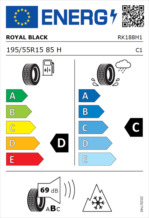 Tyre Label for Royal Black Winter 195/55R15 85H