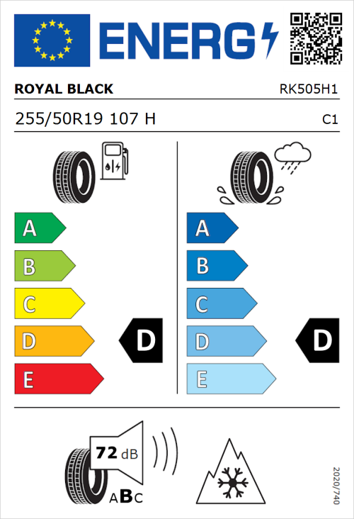 Tyre Label for Royal Black Winter 255/50R19 107H