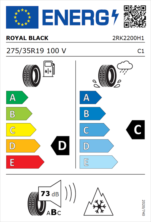 Tyre Label for Royal Black Winter 275/35R19 100V
